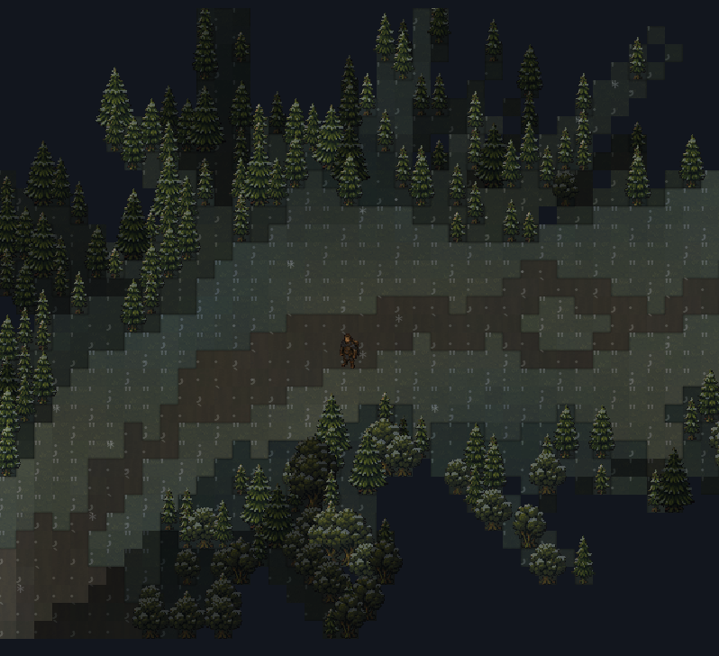 Winter survival scene around a campfire